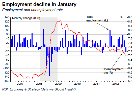 Employment decline in January