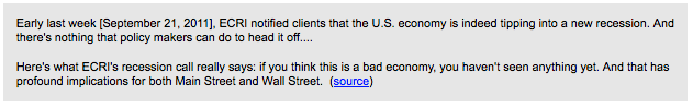 ECRI's 2011 Recession Call