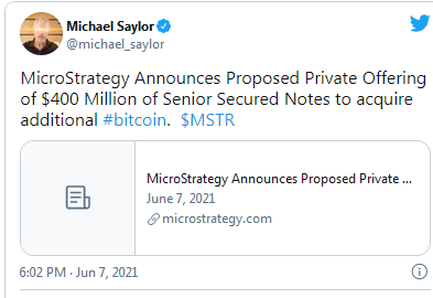 MicroStrategy Announcement Tweet