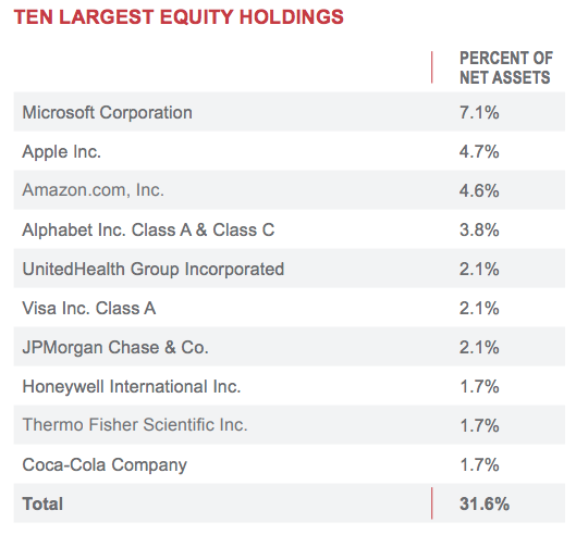ADX Ten Largest Equity Holdings Graphic