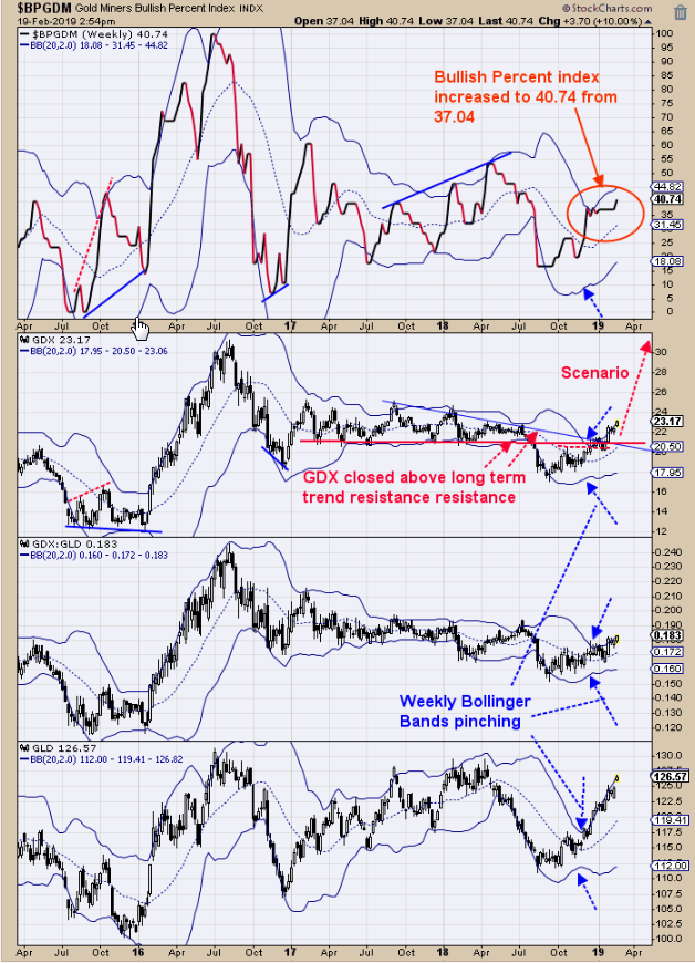 Bullish % Index (top) For Gold Miners