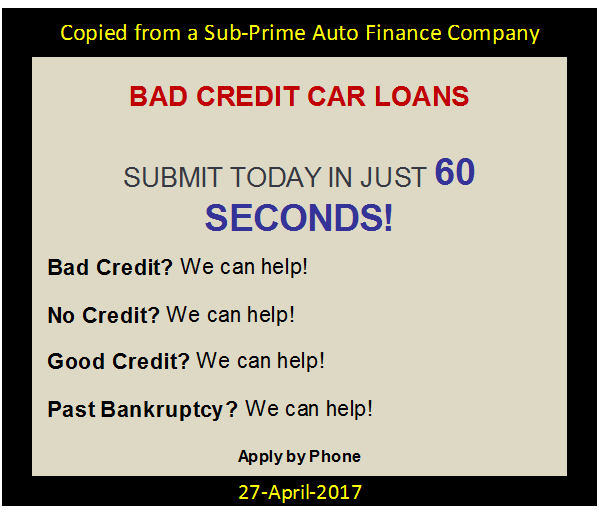 Sub Prime Auto Finanace Ad