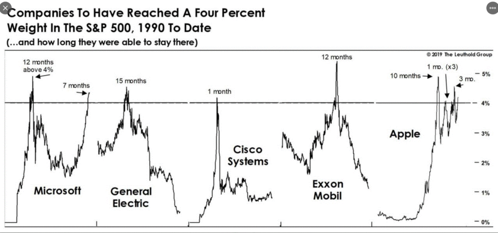 Stocks that exceeded 4% of the S&P 500 total value