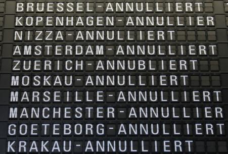 © Daniel Roland/AFP/Getty Images. A key indicator of economic health, business travel is forecast to rise by more than 6 percent in Europe next year. Above, a departure board displays flights cancelled because of a strike of workers at the German airline Lufthansa at the airport in Frankfurt am Main, Nov. 6, 2015.