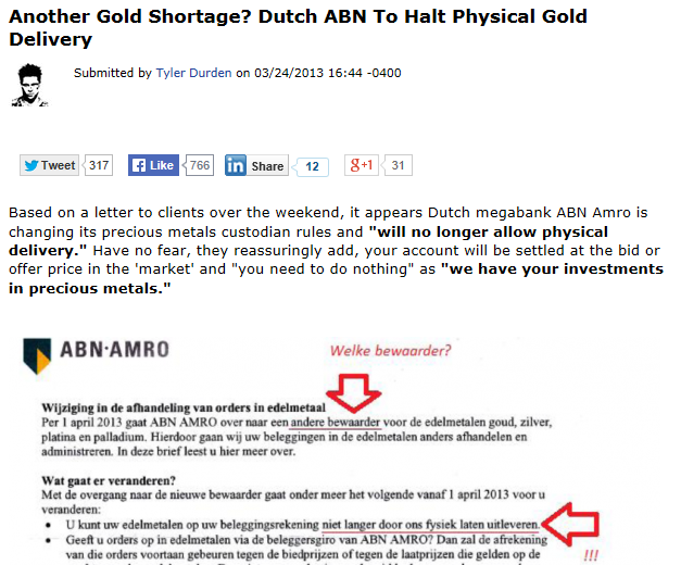 ABN AMRO Gold Settlement Letter