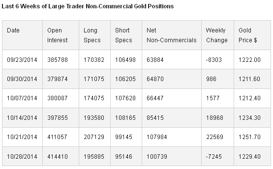 Large Trader Non-Commercial Gold Positions
