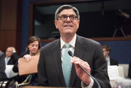 © Reuters. Treasury Secretary Jack Lew prepares to testify before a House Financial Services hearing on Capitol Hill on Tuesday. In a speech Friday in Miami, Lew said a strong U.S. dollar is a 'good thing.'