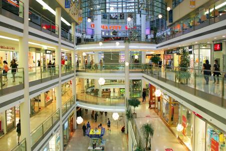 © Shutterstock.com. An indoor shopping mall.