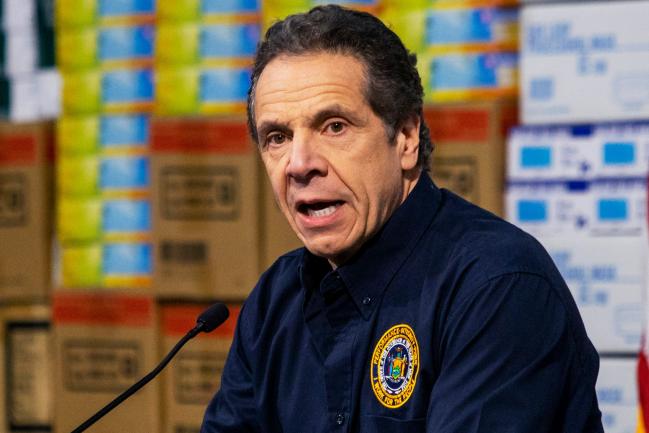 © Bloomberg. NEW YORK, NY - MARCH 24: New York Governor Andrew Cuomo speaks to the media at the Javits Convention Center which is being turned into a hospital to help fight coronavirus cases on March 24, 2020 in New York City. New York City has about a third of the nation’s confirmed coronavirus cases, making it the center of the outbreak in the United States. (Photo by Eduardo Munoz Alvarez/Getty Images)