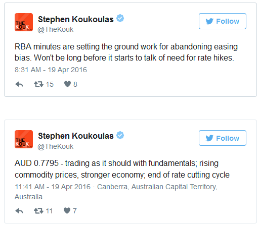 Stephen Koukoulas Tweet: RBA