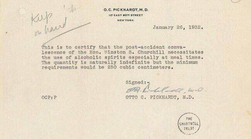 Winston Churchill's 'Medical Alcohol Card'