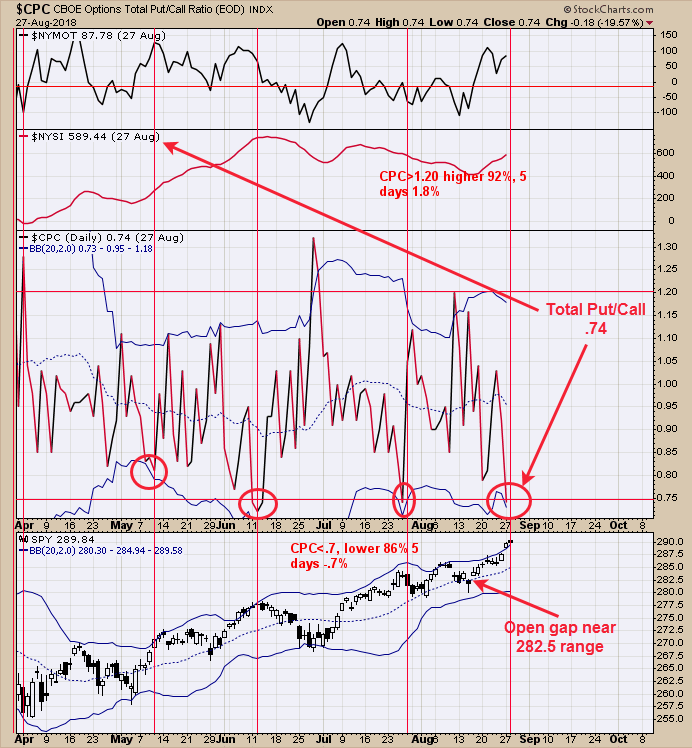 Total Put/Call Ratio (top), SPDR S&P 500