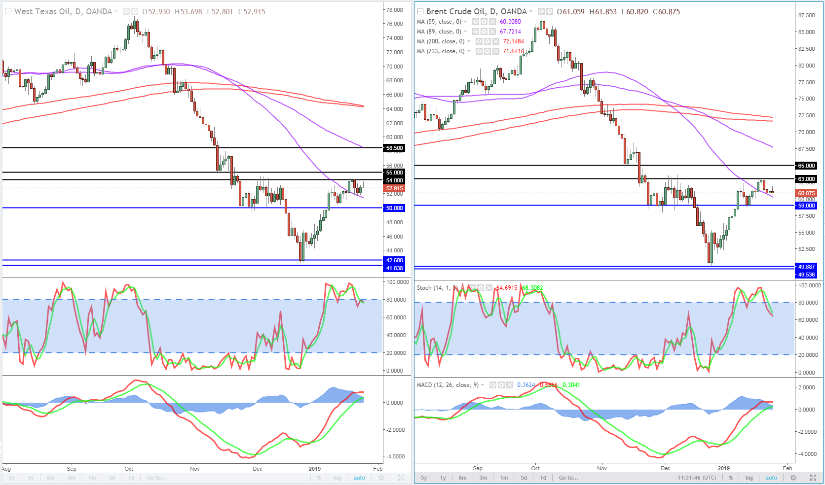 Oil (WTI and Brent) Daily Chart