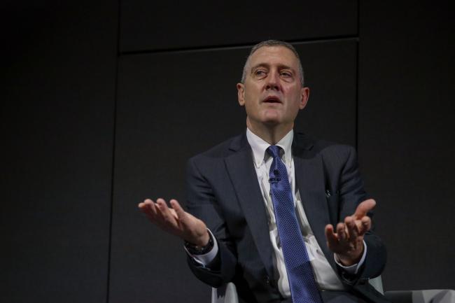 © Bloomberg. James Bullard, president and chief executive officer of the Federal Reserve Bank of St. Louis, gestures while speaking at the 2019 Monetary and Financial Policy Conference  at Bloomberg's European headquarters in London, U.K., on Tuesday, Oct. 15, 2019. Bullard said U.S. policy makers are facing too-low rates of inflation and the risk of a greater-than-expected slowdown, suggesting he’d favor an additional interest rate cut as insurance.
