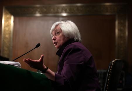 © Getty Images/Alex Wong. Federal Reserve Board Chair Janet Yellen testifies during a hearing before Senate Banking, Housing and Urban Affairs Committee July 16, 2015 on Capitol Hill in Washington, DC.