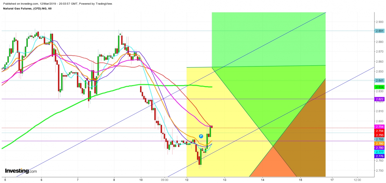 Natural Gas Futures 1 Hr. Chart - Decisive Zones For March 13th - 15th, 2019