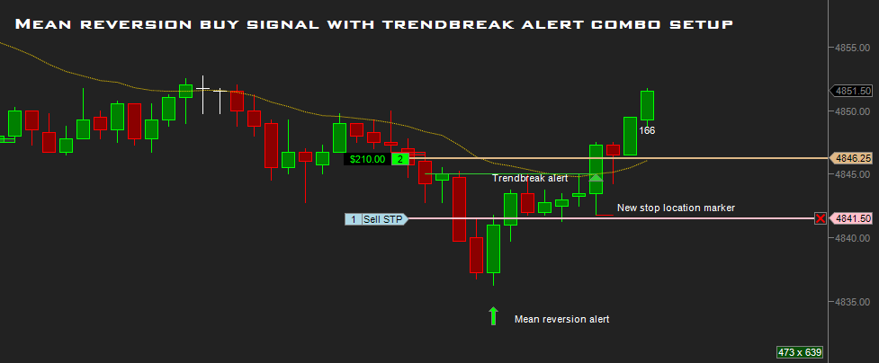Mean reversion buy signal with trend break alert combo