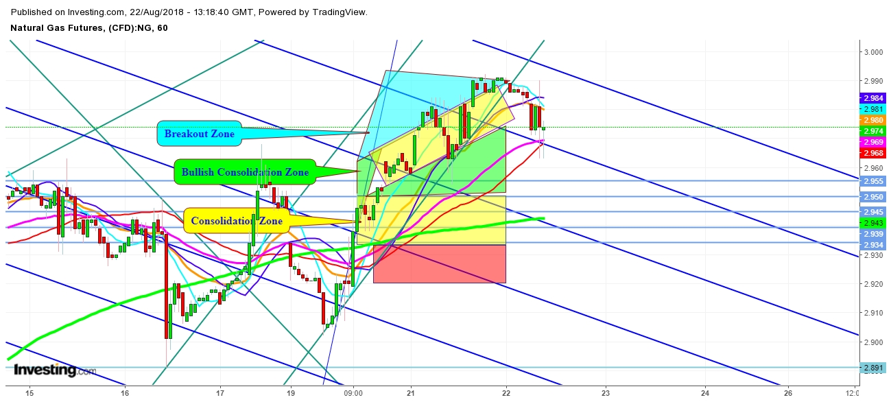 Natural Gas Futures 1 Hr. Chart - Expected Trading Zones