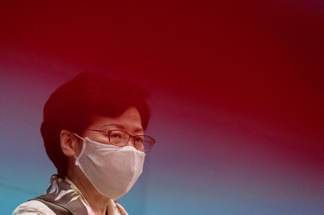 © Bloomberg. Carrie Lam, Hong Kong's chief executive, speaks while wearing a protective mask during a news conference in Hong Kong, China, on Tuesday, June 2, 2020. Hong Kong's leader said there was 