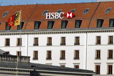 © Reuters/Pierre Albouy. The HSBC logo is pictured at a Swiss branch of the bank in Geneva, Feb. 9, 2015.