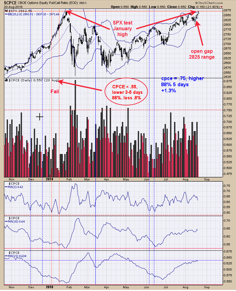 S&P 500 (top), CPCE Put/Call Ratio