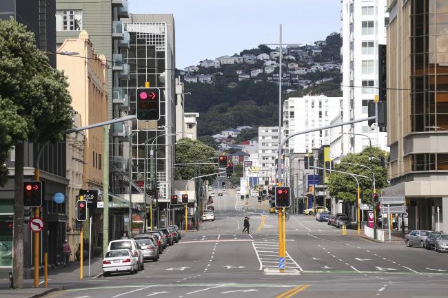 © Bloomberg. Taranaki Street during the first day of a nationwide lockdown in Wellington on March 26.