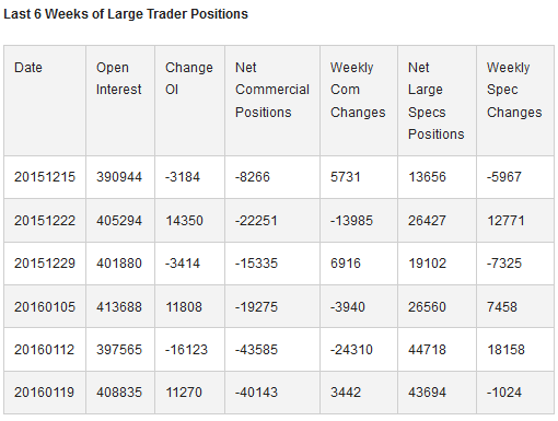 Last 6 Weeks of Large Trader Positions