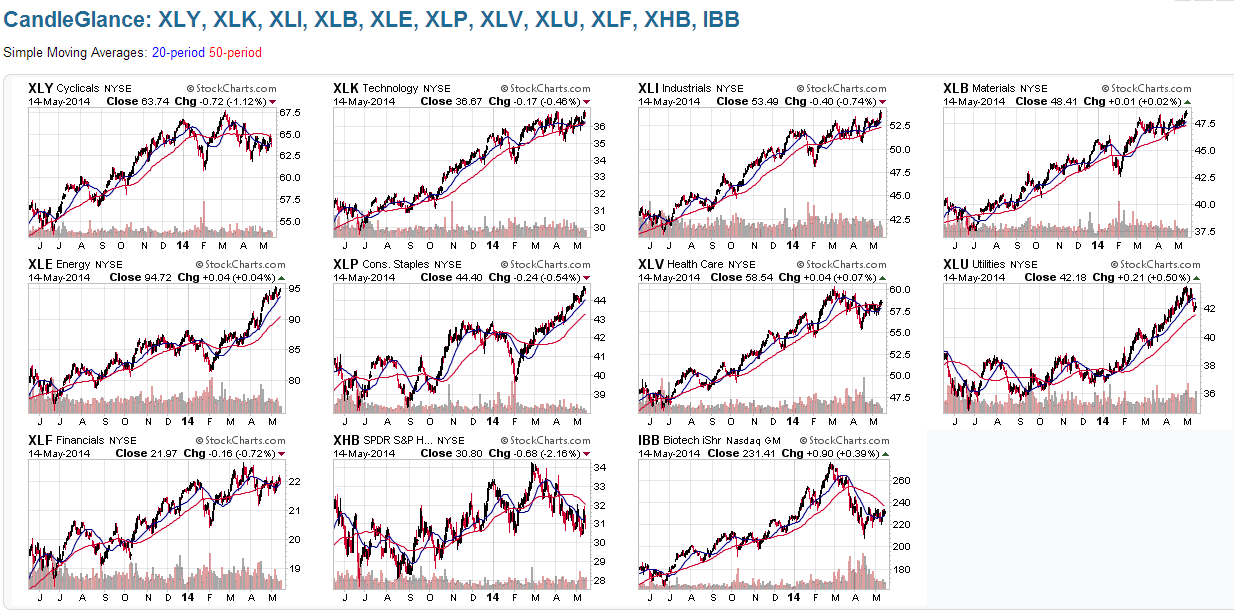 Major Sector, Housing and Biotech 1-Year Daily Charts