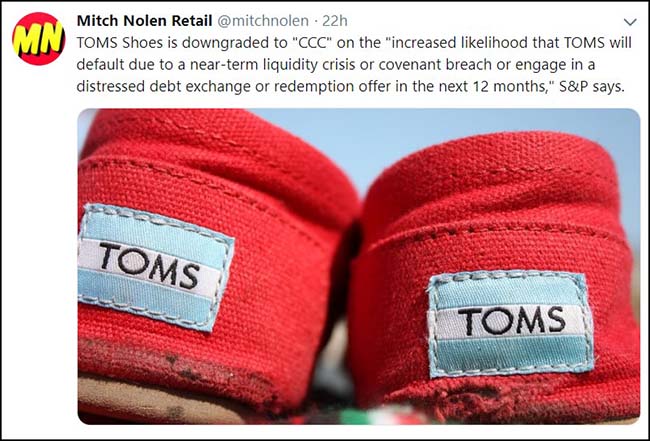TOMS Shoes Is Downgraded To CCC