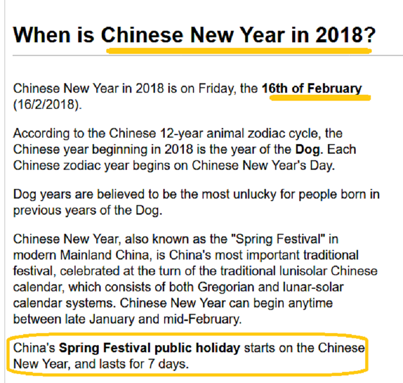 China's New Year In 2018