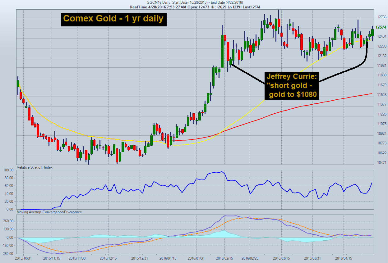 Comex Gold 1 Year Daily Chart