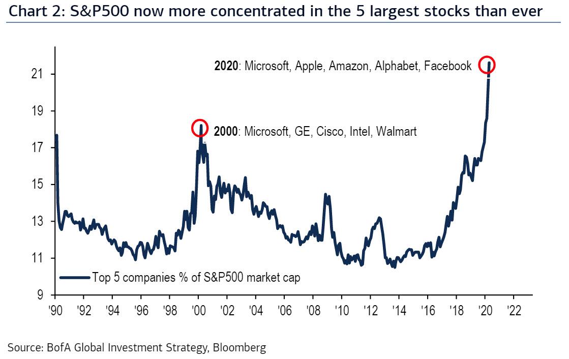 SPX Most Concentrated In The 5 Largest Stocks
