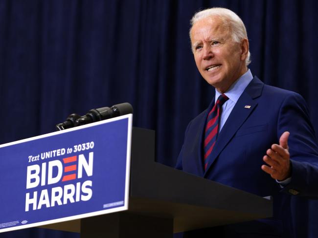 © Bloomberg. WILMINGTON, DELAWARE - SEPTEMBER 04: Democratic presidential nominee Joe Biden speaks during a campaign event September 4, 2020 in Wilmington, Delaware. Biden spoke on the economy that has been worsened by the COVID-19 pandemic. (Photo by Alex Wong/Getty Images)