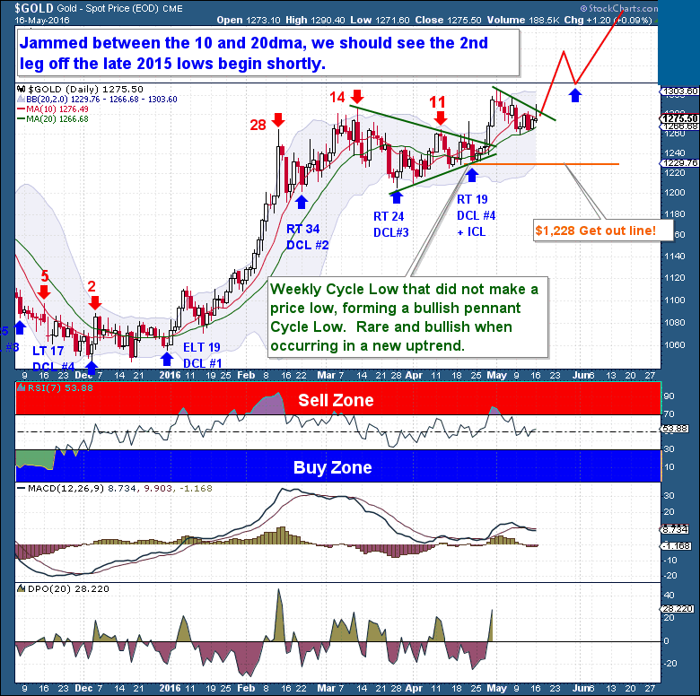 gold rally daily cycle pennant pattern