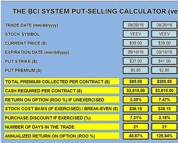 BCI System Put-Selling Calculator