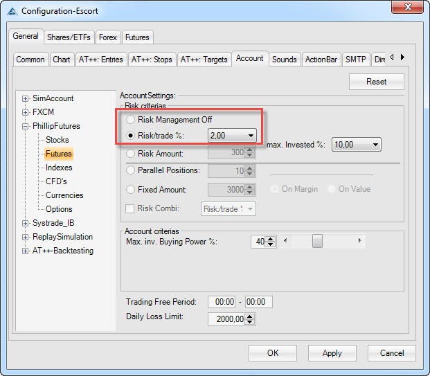 Riskmanagement with AgenaTrader