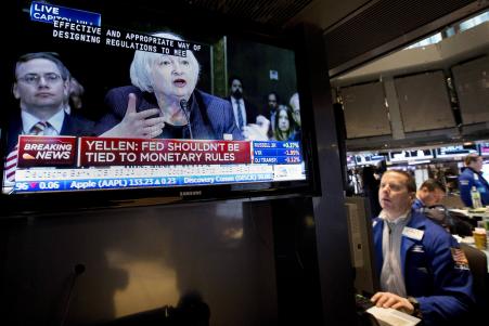 © Reuters/Brendan McDermid. The Dow Jones Industrial Average tumbled more than 100 points Wednesday, erasing all of its gains in 2015, as investors anxiously await an announcement from the U.S. Federal Reserve System and a news conference from Fed Chairwoman Janet Yellen.