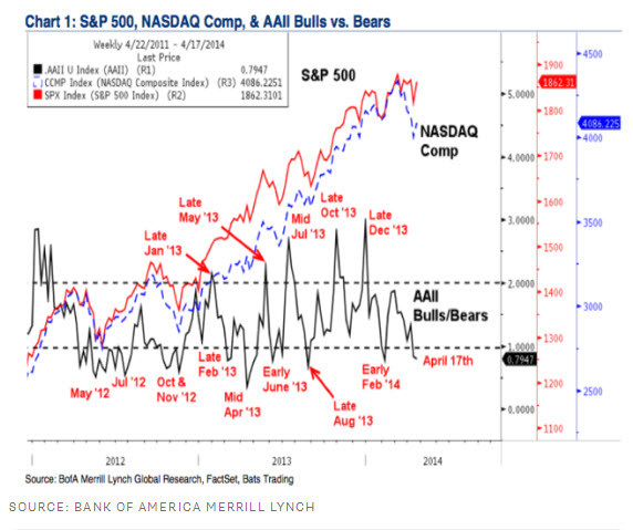 S&P 500, Nasdaq Comp and AAII Bulls vs Bears