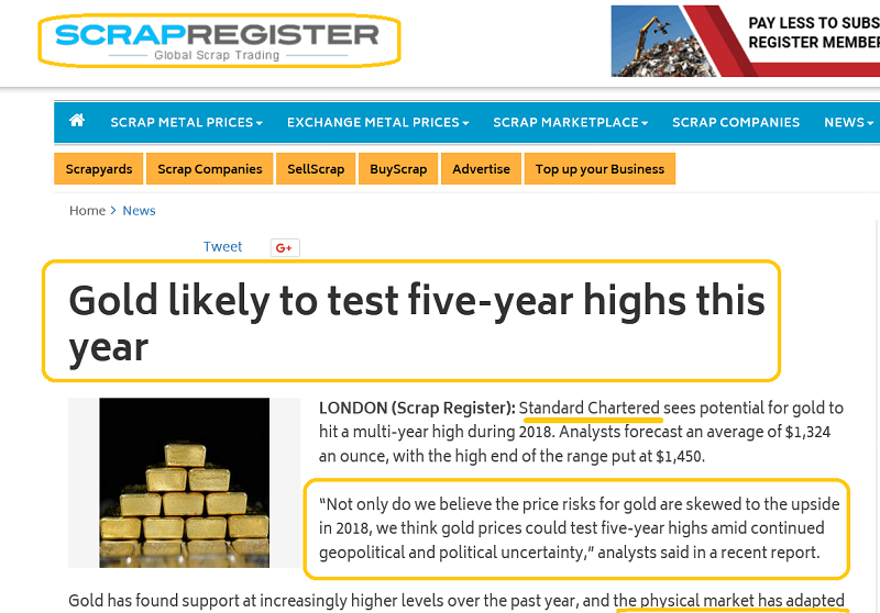 ScrapRegister On Standard Chartered's Gold Outlook
