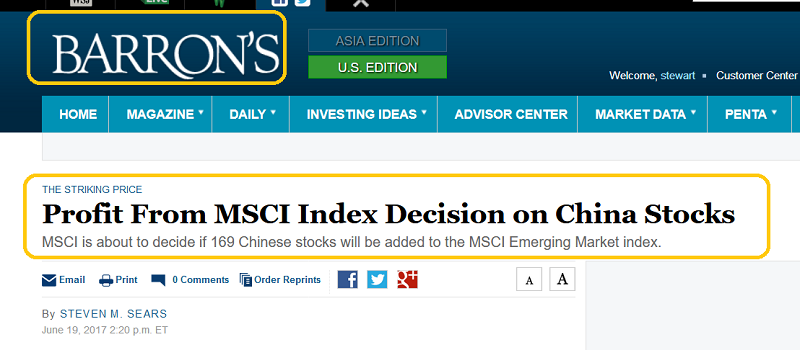Barron's On Decision To Include Chinese Stocks