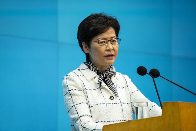 © Bloomberg. Carrie Lam, Hong Kong's chief executive, speaks during a news conference in Hong Kong, China, on Tuesday, Sept. 1, 2020. Hong Kong embarked on the world's biggest experiment in voluntary testing and the China-backed company behind the blitz hopes 3 million residents will come forward for an exercise that could protect the city from future flareups.