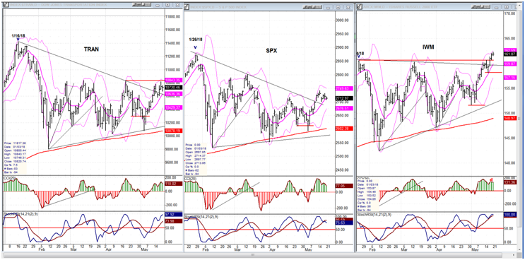 SPX, IWM, TRAN (daily charts)