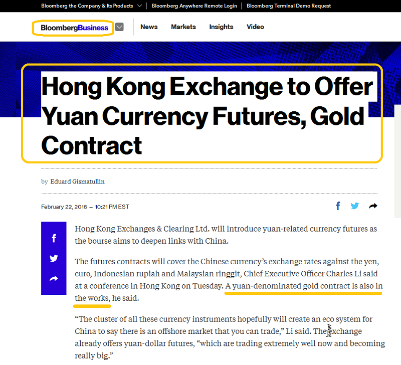 Possible Yuan-Denominated Gold Contract