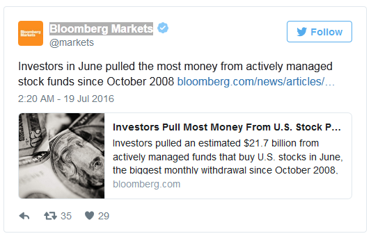 Tweet: Investors pull money from actively managed funds