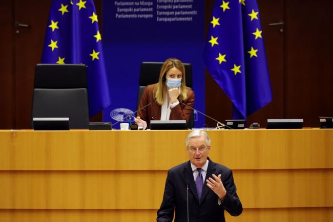 © Bloomberg. Michel Barnier during a plenary session in the European Parliament in Brussels.