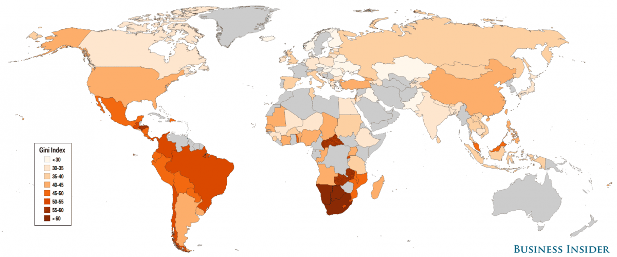 Global Income Inequality as Measured by the Gini Index