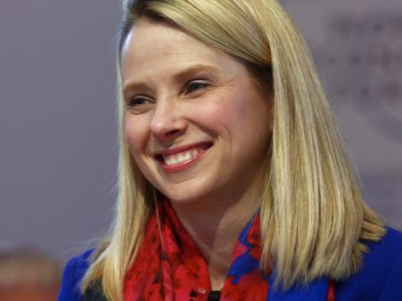 © Reuters/Ruben Sprich. Yahoo CEO Marissa Mayer smiles before the session, 'In Tech We Trust,' in the Swiss mountain resort of Davos, on Jan. 22, 2015.
