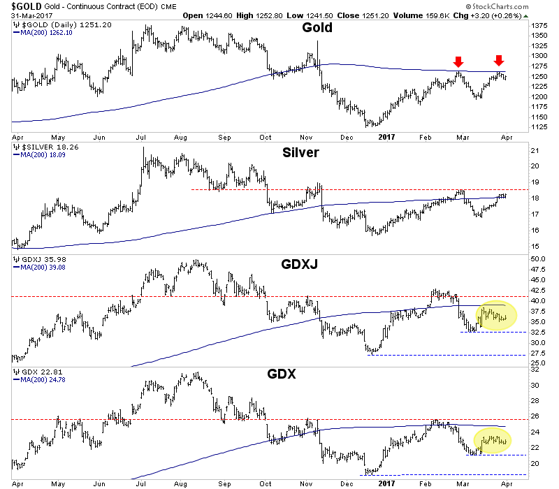 Gold, Silver, GDX, GDJX Daily Chart