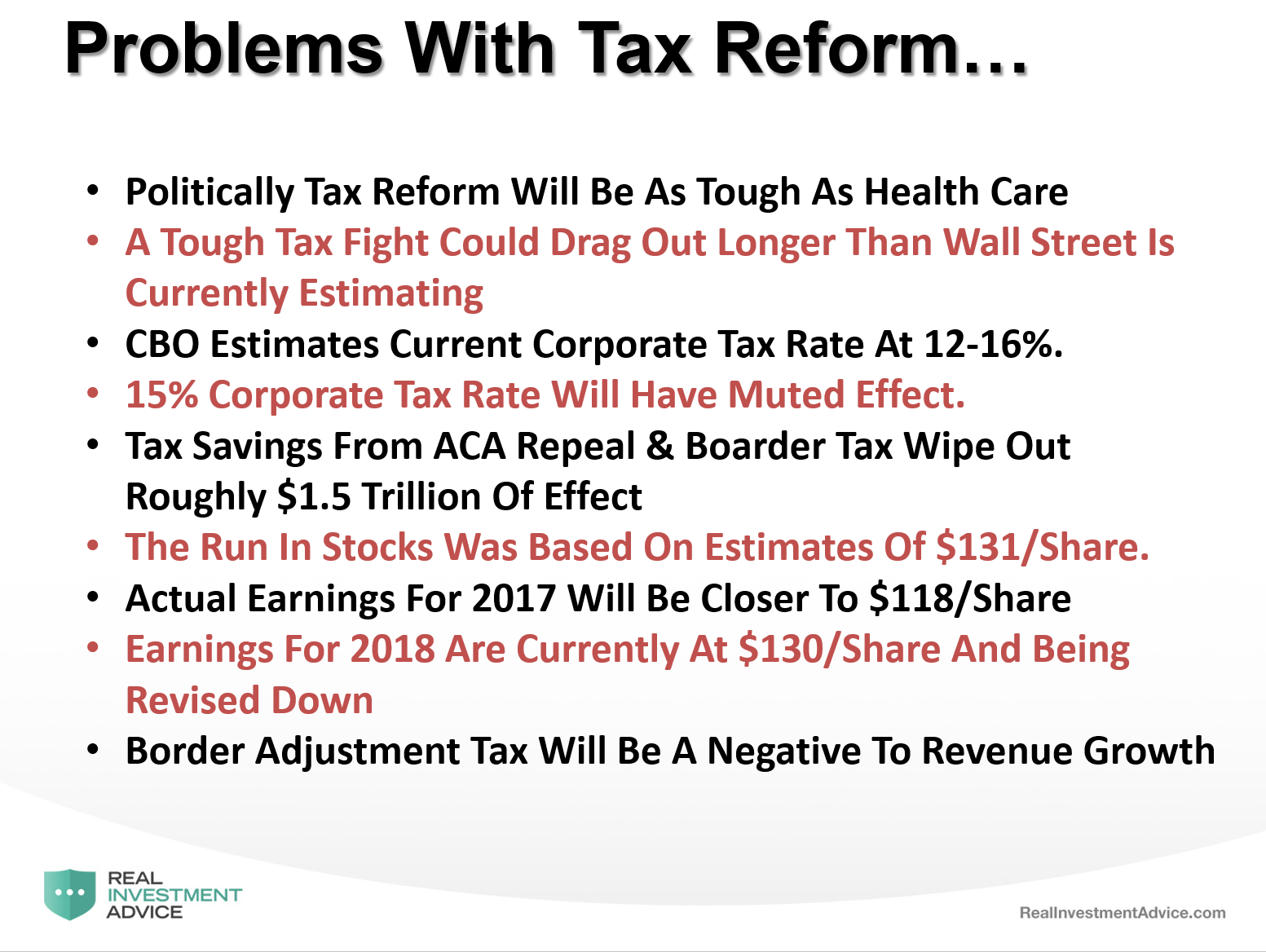 Problems with Tax Reform, Tax Cuts and Infrastructure Spending