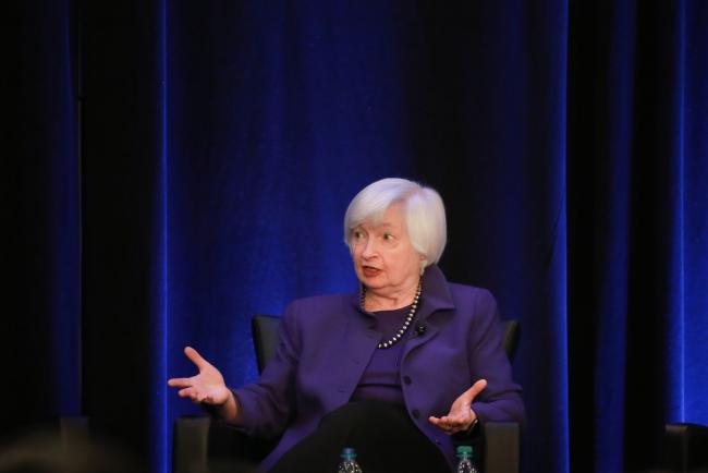 © Bloomberg. Janet Yellen, former chair of the U.S. Federal Reserve, speaks during the American Economic Association and Allied Social Science Association Annual Meeting in Atlanta, Georgia, U.S., on Friday, Jan. 4, 2019. Federal Reserve Chairman Jerome Powell said the central bank can be patient as it assesses risks to a U.S. economy and will adjust policy quickly if needed, but made clear he would not resign if President Donald Trump asked him to step aside. Photographer: Elijah Nouvelage/Bloomberg